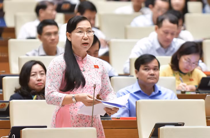 Đại biểu Phan Thị Mỹ Dung, Đoàn Long An đề nghị giữ nguyên quy định hiện hành về tiền đặt trước. (Ảnh: CTV/Vietnam+)