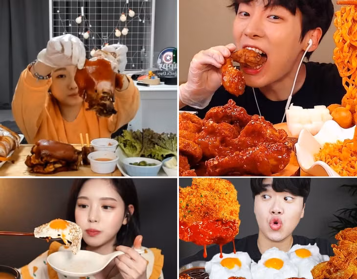 Mukbang xuất phát từ Hàn Quốc, phổ biến ở nhiều nước như Trung Quốc, Việt Nam... Ảnh chụp từ clip