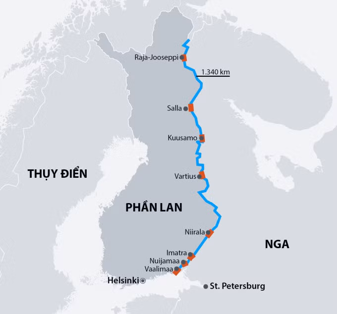 Vị trí các cửa khẩu giữa Phần Lan và Nga. Đồ họa: DW