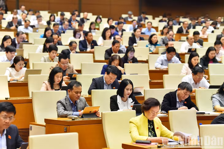 Các đại biểu Quốc hội làm việc tại hội trường, sáng 22/11. (Ảnh: THỦY NGUYÊN)