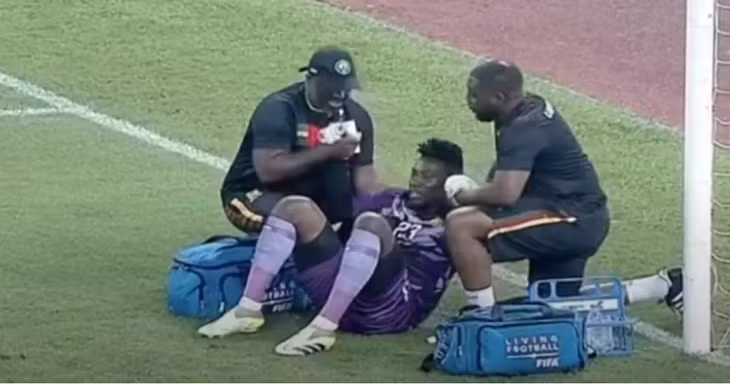 Andre Onana chấn thương khi về tuyển và sớm được trở lại Man United. Ảnh cắt từ video