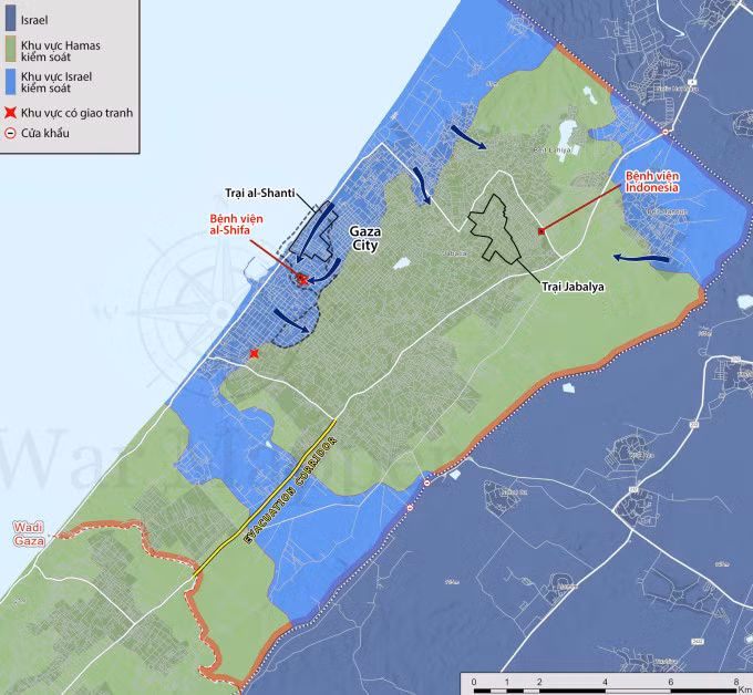 Cục diện miền bắc Dải Gaza tính đến ngày 15/11. Đồ họa: War Mapper