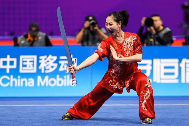 Vận động viên Đặng Trần Phương Nhi của tuyển wushu Việt Nam. Ảnh: Trọng Hiếu