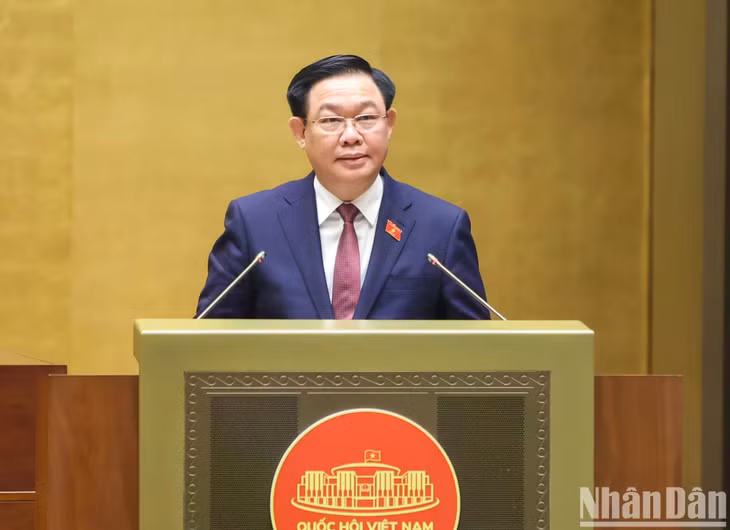 Chủ tịch Quốc hội Vương Đình Huệ phát biểu bế mạc Kỳ họp thứ 6, Quốc hội khóa XV. (Ảnh: DUY LINH)