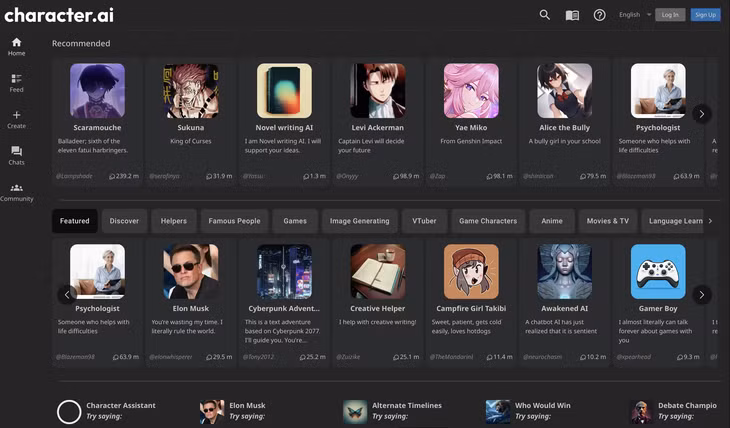 Hiện website của Character.AI đang hoạt động dưới dạng beta. Người dùng có thể tương tác với những chatbot AI phiên bản người nổi tiếng và hoạt hình, hoặc thậm chí có thể tự tạo một chatbot AI riêng phù hợp với bản thân.