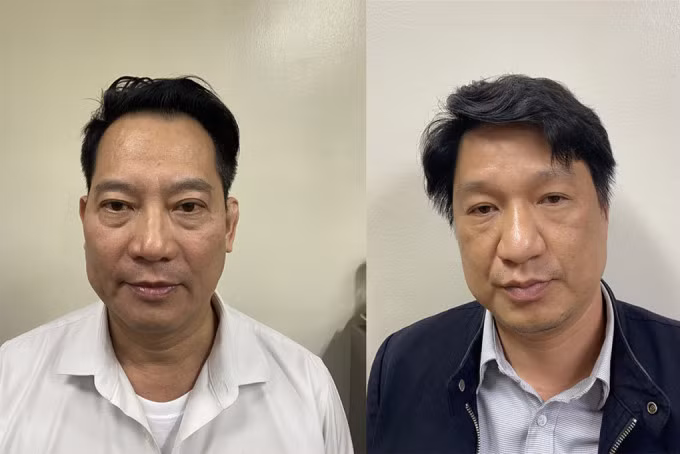 Hai phó tổng giám đốc Tân Hoàng Minh Trần Hồng Sơn (trái) và Nguyễn Mạnh Hùng. Ảnh: Bộ Công an