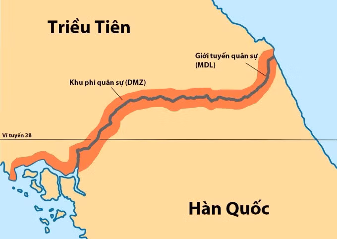 Giới tuyến quân sự trên bộ giữa Triều Tiên và Hàn Quốc. Đồ họa: Reuters