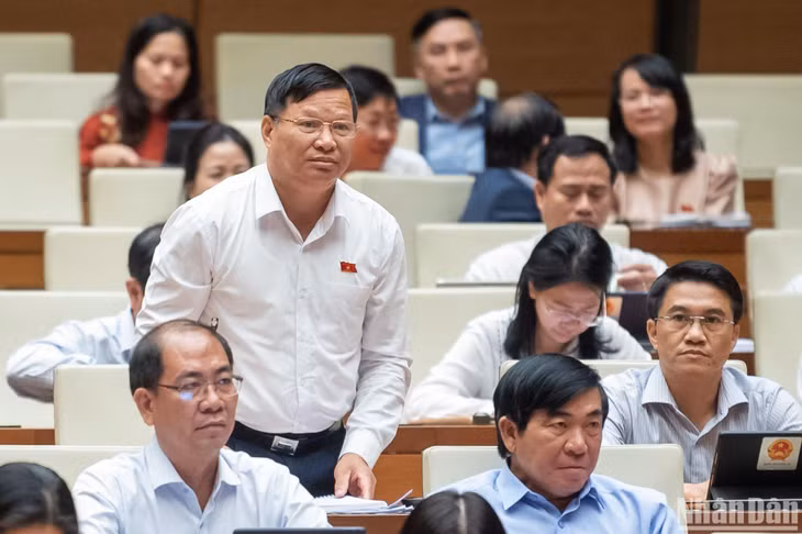 Đại biểu Trần Văn Tiến (đoàn Vĩnh Phúc) tham gia chất vấn Tổng Thanh tra Chính phủ. (Ảnh: ĐĂNG KHOA)