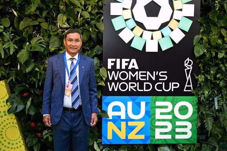 Huấn luyện viên Mai Đức Chung tại lễ bốc thăm World Cup nữ 2023 diễn ra ngày 22/10. (Ảnh: VFF)