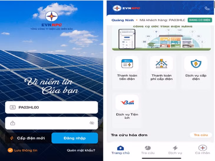 Khách hàng dễ dàng đăng ký các dịch vụ điện ngay trên App EVNNPC.