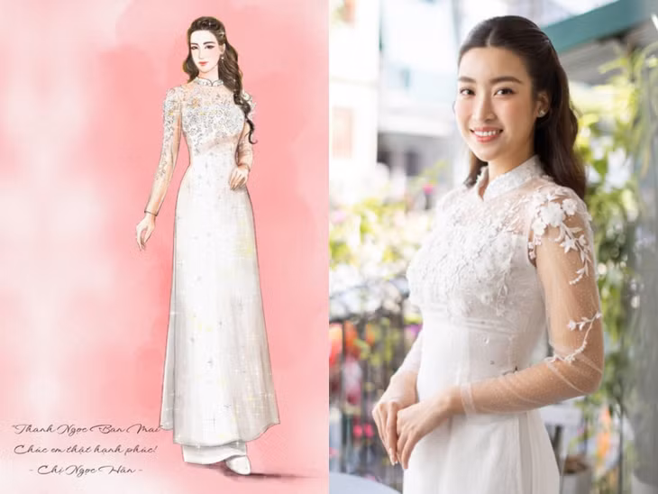 Ngọc Hân tiết lộ bản vẽ và quá trình thực hiện chiếc áo dài cưới cho Đỗ Mỹ Linh. Ảnh: FBNV
