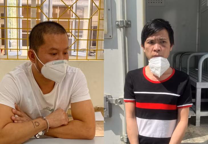 Đối tượng Vi Văn Hoà (trái) và đối tượng Nguyễn Văn Sinh tại cơ quan Công an.