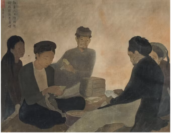Bức "Đánh bài" kích thước 81x92 cm. Ảnh: Lyndatrouve