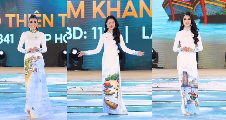 Các thí sinh duyên dáng trong phần thi áo dài truyền thống, làm tôn lên vẻ đẹp của người phụ nữ Việt Nam.