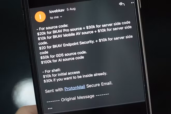 Bảng "báo giá" chi tiết số dữ liệu mà hacker được cho là đang nắm giữ của BKAV.