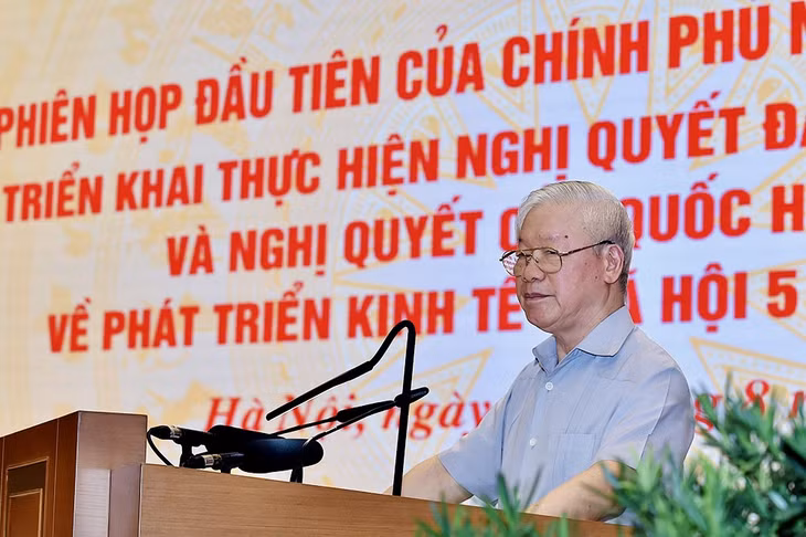 Tổng Bí thư Nguyễn Phú Trọng phát biểu tại phiên họp của Chính phủ sáng 11/8. Ảnh: VGP/Nhật Bắc Tổng Bí thư Nguyễn Phú Trọng phát biểu tại phiên họp của Chính phủ sáng 11/8. Ảnh: VGP/Nhật Bắc