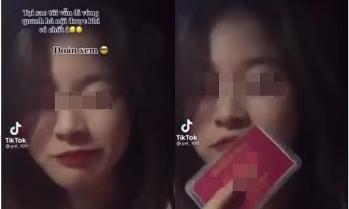 Hình ảnh cắt từ clip P.N.T đăng trên TikTok. TikToker khoe ‘tấm thẻ đỏ của ba’ thông chốt bị phạt 12,5 triệu đồng ảnh 1