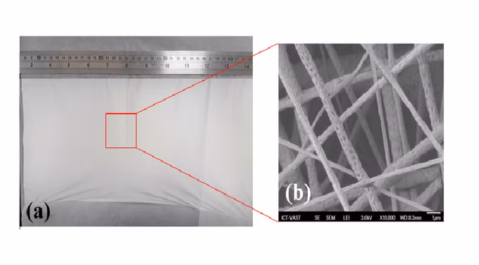 Các sợi nano kích thước vài trăm nanomet được phóng to 100 nghìn lần bằng kính hiển vi điện tử. Ảnh: NVCC.