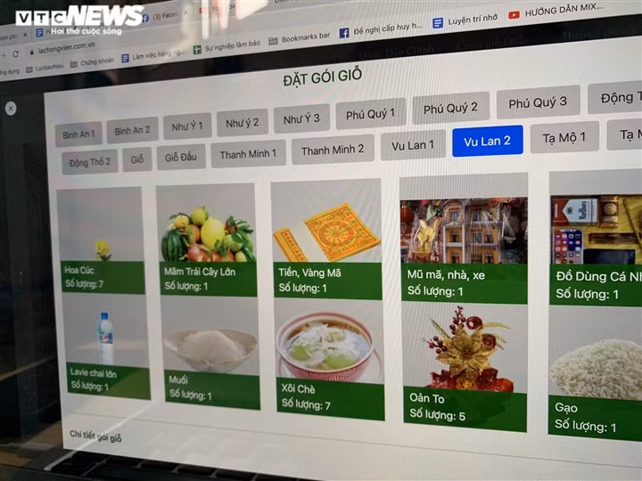 Các gói đồ cúng sử dụng trong dịch vụ cúng online tại Công viên nghĩa trang Lạc Hồng Viên.