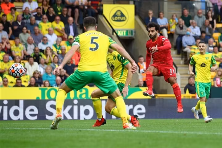 Norwich (áo vàng) đổ bê tông để ngăn chặn Liverpool.