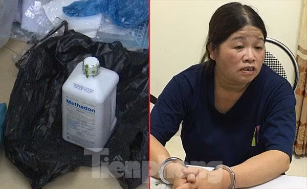 Đối tượng Thục Anh và tang vật bị bắt giữ -Ảnh: Công an Cao Bằng Bắt cán bộ Trung tâm kiểm soát bệnh tật Cao Bằng bán Methadone cho người nghiện. ảnh 1