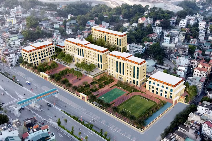 Phối cảnh tổng thể của Trường THPT Hòn Gai sau khi hoàn thành cải tạo và mở rộng.
