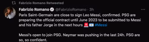 PSG tiến gần tới việc chiêu mộ Messi.