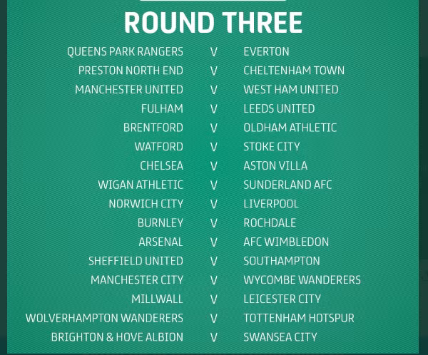 16 cặp đấu tại vòng 3 League Cup.