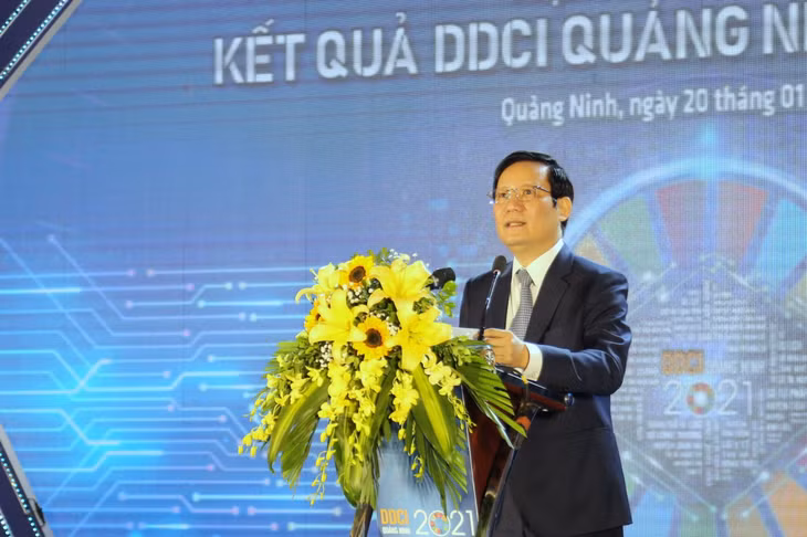 Ông Phạm Tấn Công, Bí thư Đảng đoàn, Chủ tịch VCCI, phát biểu chào mừng tại hội nghị công bố DDCI Quảng Ninh 2021.