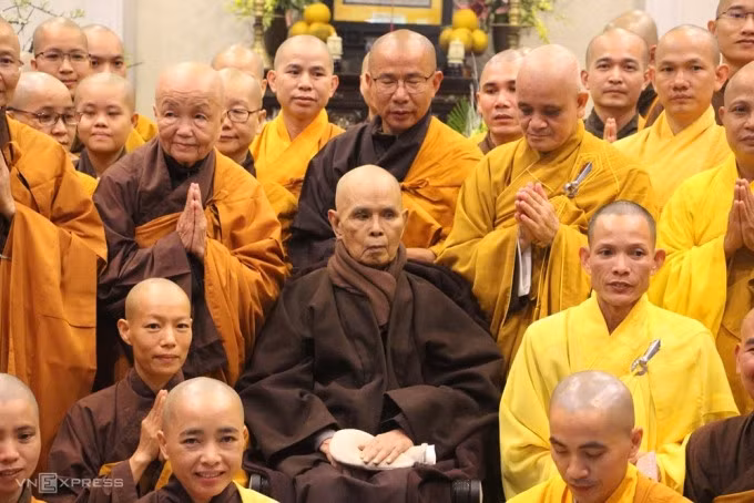 Thiền sư Thích Nhất Hạnh trong ngày mùng 1 Tết năm Kỷ Hợi 2019. Ảnh: Võ Thạnh