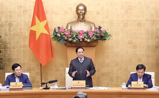 Thủ tướng Phạm Minh Chính nêu rõ, Chính phủ đánh giá cao các cơ quan trình, cơ quan thẩm định, cơ quan phối hợp đã dành nhiều thời gian, công sức để xây dựng các dự án luật và đề nghị xây dựng luật. Ảnh: VGP/Nhật Bắc