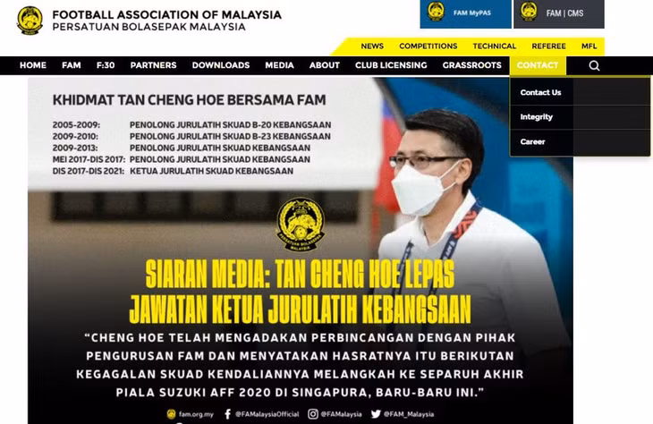 Thông báo chia tay ông Tan của Liên đoàn Bóng đá Malaysia đăng tải sáng 3/1. Ảnh: FAM.
