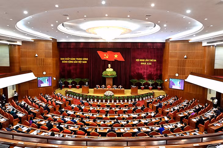 Toàn cảnh phiên khai mạc Hội nghị lần thứ 3 Ban Chấp hành Trung ương Đảng Cộng sản Việt Nam khóa XIII. (Ảnh: ĐĂNG KHOA)