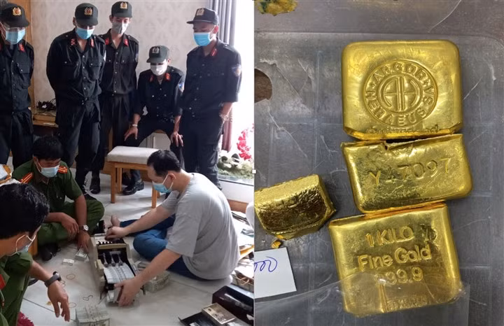 Tiền và vàng thu giữ được.