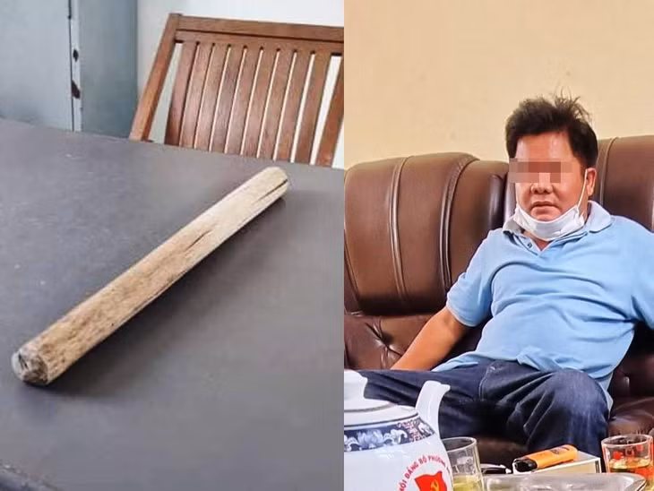 Ông Nguyễn Văn Xuân, người tham gia đánh ông Phạm Trọng Nghị, bên cạnh là thanh gậy gỗ gây án. Ảnh: Công an cung cấp Ông Nguyễn Văn Xuân, người tham gia đánh ông Phạm Trọng Nghị, bên cạnh là thanh gậy gỗ gây án. Ảnh: Công an cung cấp