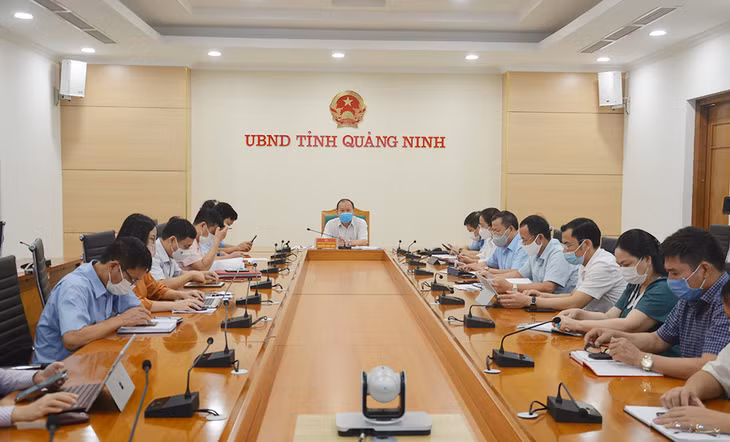 Quang cảnh hội nghị trực tuyến tại điểm cầu Quảng Ninh.