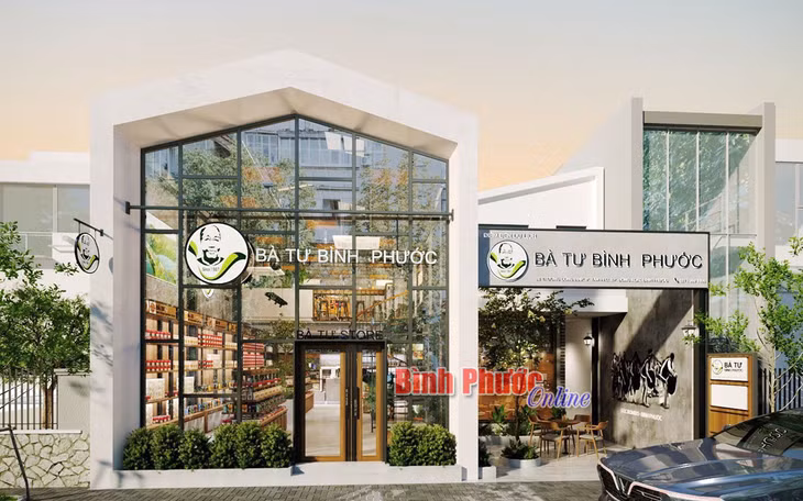Phối cảnh showroom trưng bày đặc sản Bình Phước nằm trong chuỗi Coffee &amp; More của Nông trang Bà Tư Bình Phước