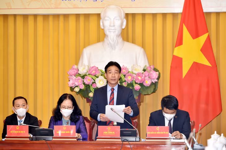 Phó Chủ nhiệm Văn phòng Chủ tịch nước Phạm Thanh Hà chủ trì cuộc họp báo - Ảnh VGP/Nguyễn Đức