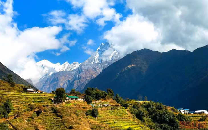 Nepal vào thu, những thửa ruộng bậc thang vùng Gandaki mang nhiều nét tương đồng với quang cảnh ở miền núi phía bắc Việt Nam. Chỉ có điều bao quanh chúng là vô số rặng tuyết sơn hùng vĩ.