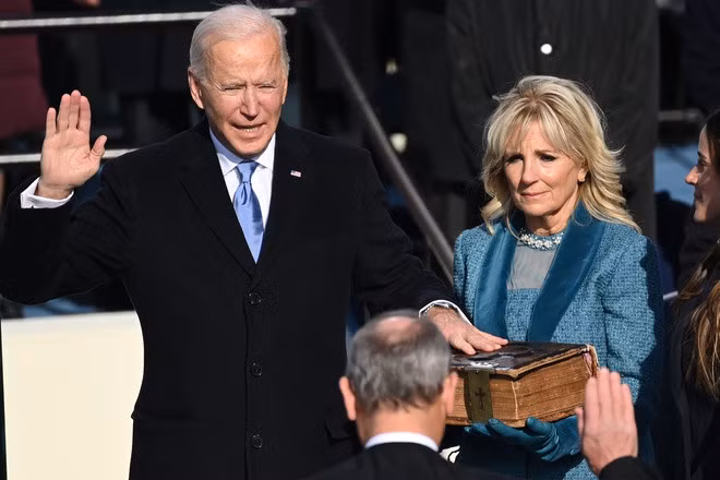 Ông Joe Biden và đệ nhất phu nhân Jill Biden trong lễ nhậm chức Tổng thống ngày 20/1/2021. Ảnh: AP