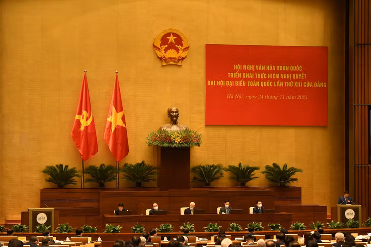 Tổng Bí thư Nguyễn Phú Trọng và các đồng chí lãnh đạo Đảng, Nhà nước chủ trì Hội nghị. Ảnh: VGP/Nguyễn Hoàng