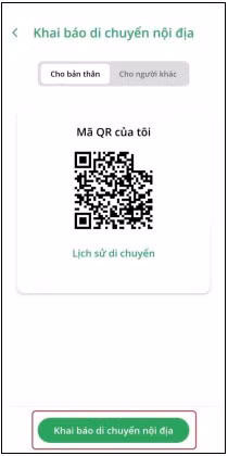 Bước 5: Xem lại lịch sử “Khai báo di chuyển nội địa” bằng các thực hiện lại Bước 1, Bước 2 xong chọn “Lịch sử di chuyển”.