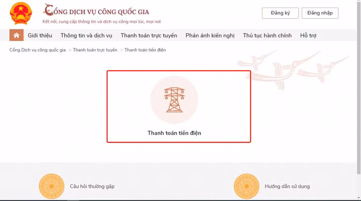 Thanh toán tiền điện qua Cổng dịch vụ công Quốc gia.