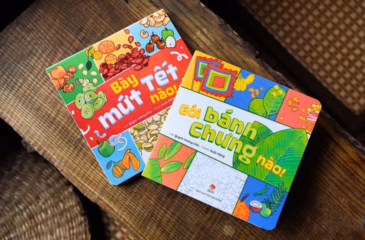 Hai cuốn sách “Gói bánh chưng nào!“, “Bày mứt Tết nào!” giúp mang đến nhiều từ vựng thú vị dành cho độc giả nhí. Ảnh: Nhà xuất bản