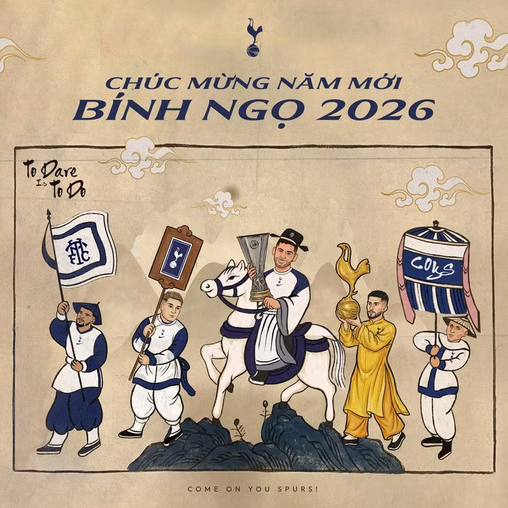 Hình ảnh chúc Tết thú vị được đăng tải trên tài khoản chính thức của Tottenham - Ảnh: FB