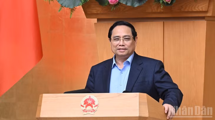 Thủ tướng Chính phủ Phạm Minh Chính phát biểu ý kiến kết luận cuộc họp. (Ảnh: TRẦN HẢI)