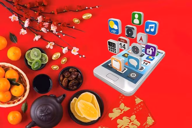 Công nghệ ngày càng phát triển đã thay đổi ngày Tết truyền thống theo nhiều cách khác nhau như lì xì online, mua sắm trực tuyến. Đồ họa: Anh Vũ