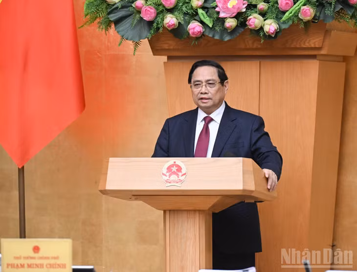 Thủ tướng Chính phủ Phạm Minh Chính phát biểu ý kiến tại Phiên họp chuyên đề của Chính phủ về xây dựng pháp luật. (Ảnh: Trần Hải)