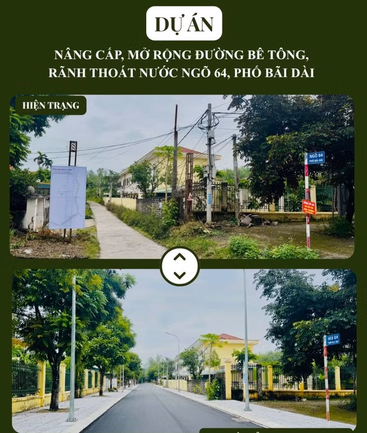Tuyến phố Bãi Dài (khu phố Thanh Sơn 9) trước và sau khi được cải tạo. Ảnh: Huyền Trang-CTV