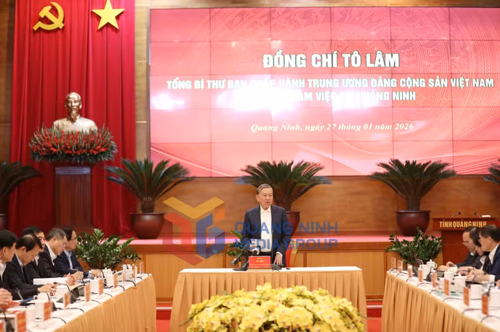 Đồng chí Tô Lâm, Tổng Bí thư Ban Chấp hành Trung ương Đảng Cộng sản Việt Nam, phát biểu chỉ đạo tại cuộc làm việc với tỉnh Quảng Ninh (1-2026). Ảnh: Đỗ Phương